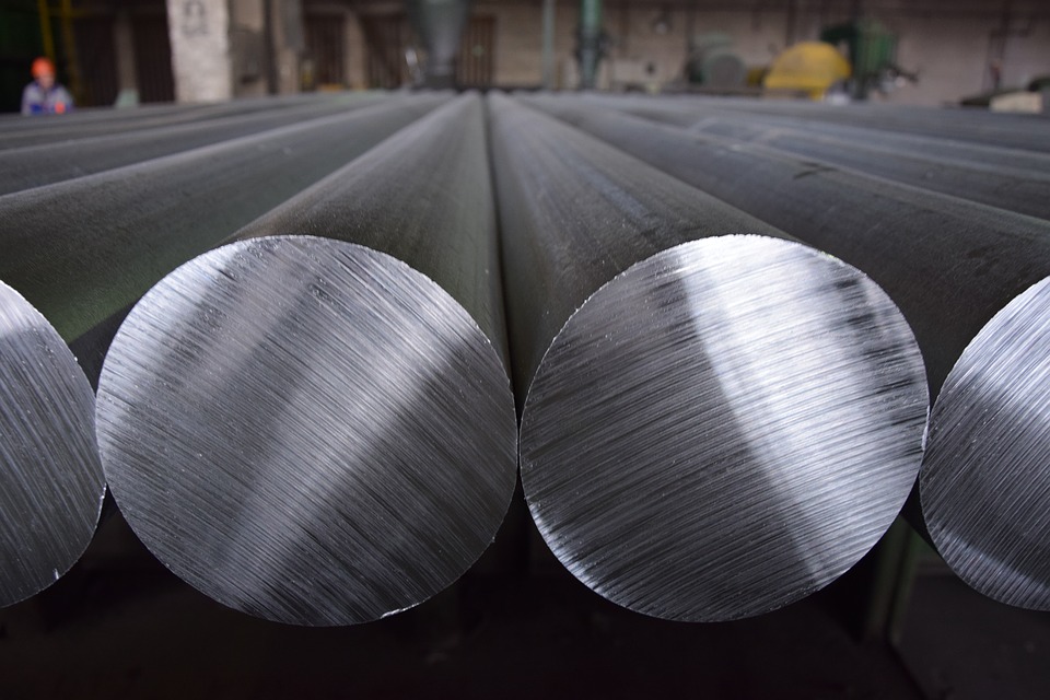 Poles of aluminium metal in a factory