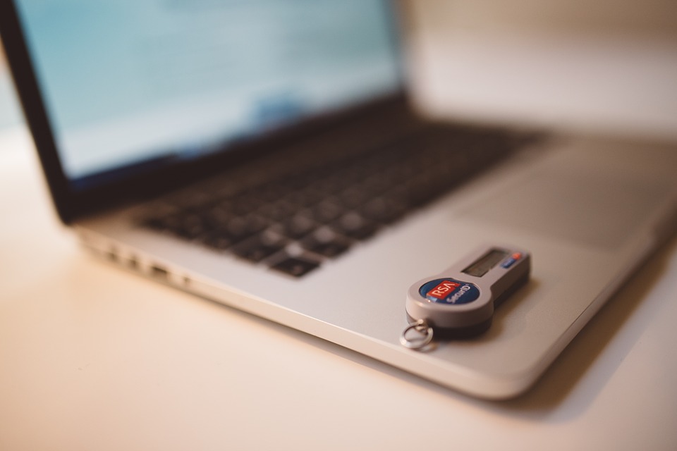 A key token on a laptop